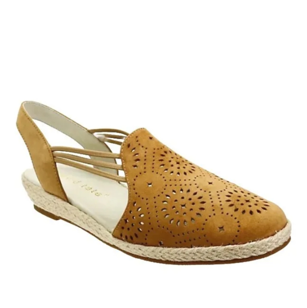 DAVID TATE Zena Sunflower Eyelet Laser-Cut Leather Espadrille Wedge 8.5 W New #b